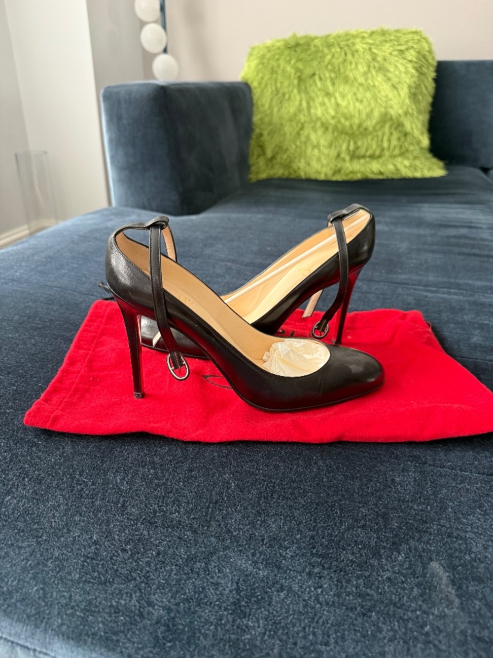 Christian Louboutin black leather pumps with ankle strap. Size 38.5